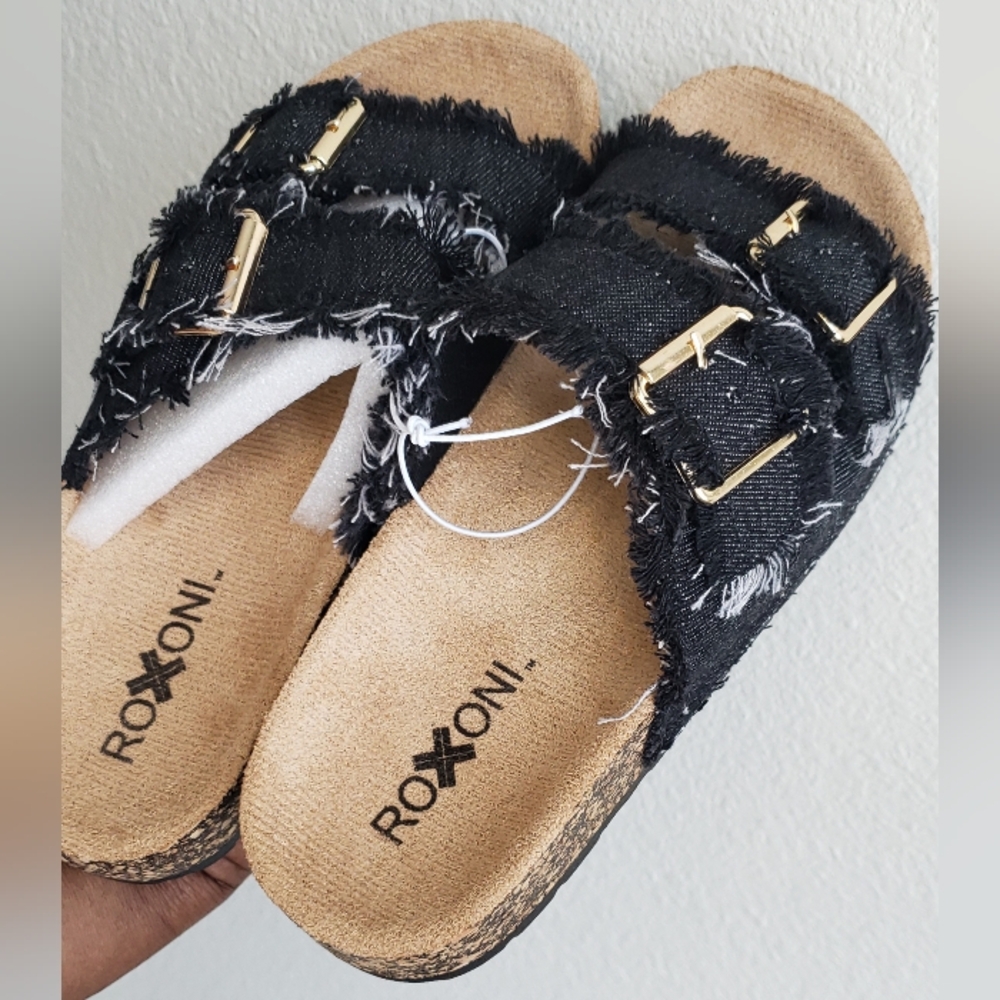 Women's Comfort Flat Sandals Double Buckle Adjustable Straps: black